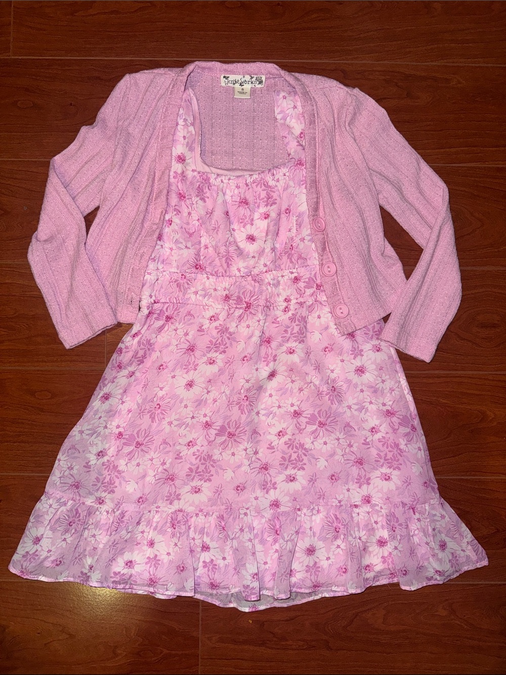 Pink Floral Sundress with Pink Knit Cardigan - Kids